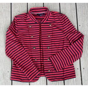 Tommy Hilfiger Striped Double Breasted Knit Blazer Red Navy Jacket Women’s XL
